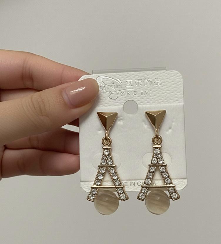 Golden Eiffel Drop Earrings