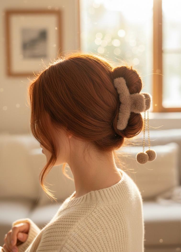 Furry Pom-Pom Hair Claw