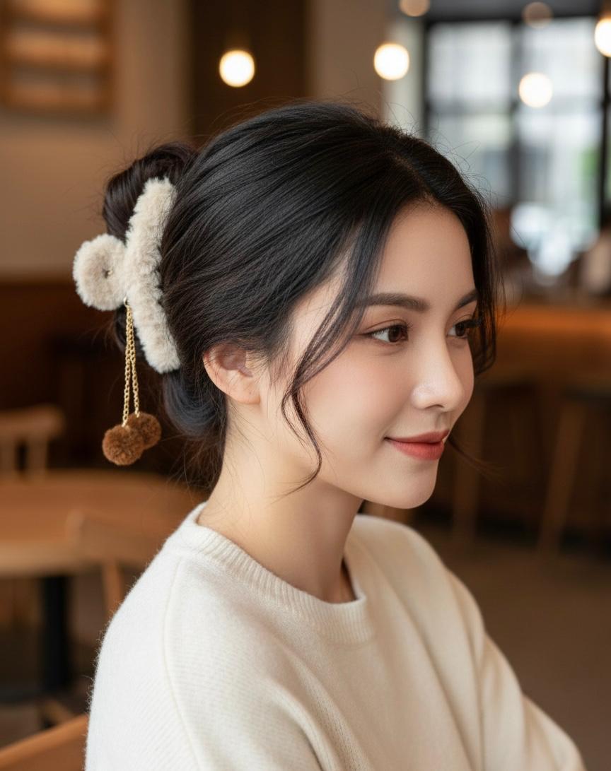 Furry Pom-Pom Hair Claw