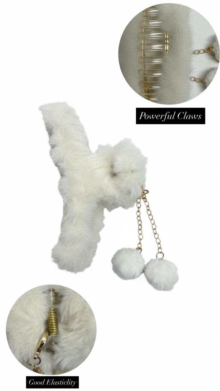 Furry Pom-Pom Hair Claw