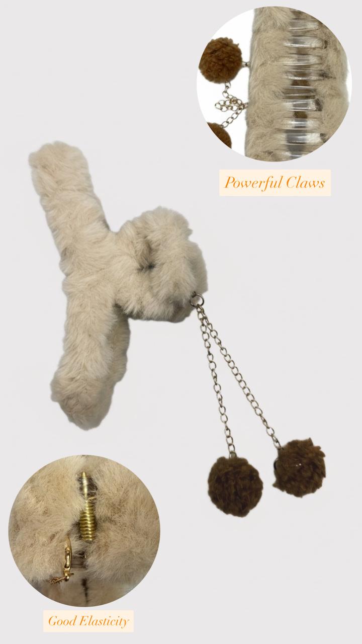 Furry Pom-Pom Hair Claw