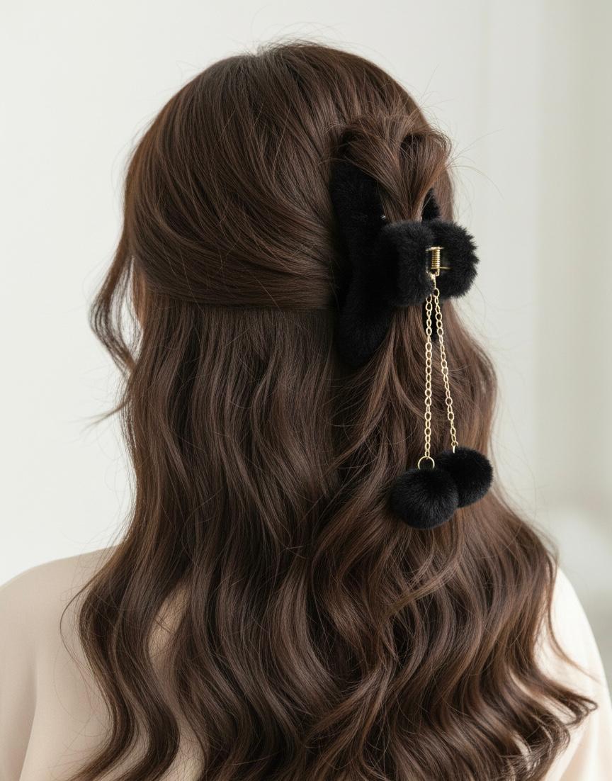 Furry Pom-Pom Hair Claw