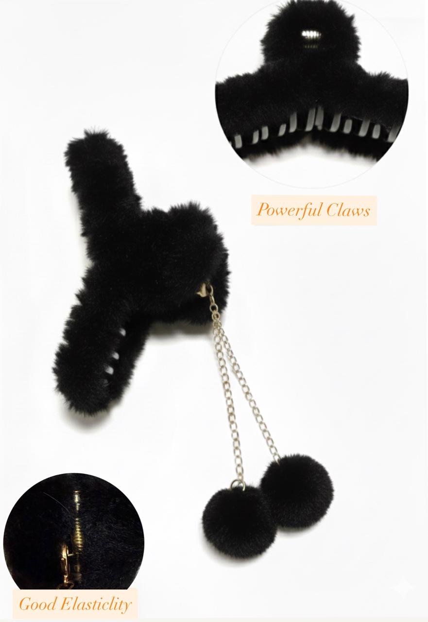 Furry Pom-Pom Hair Claw