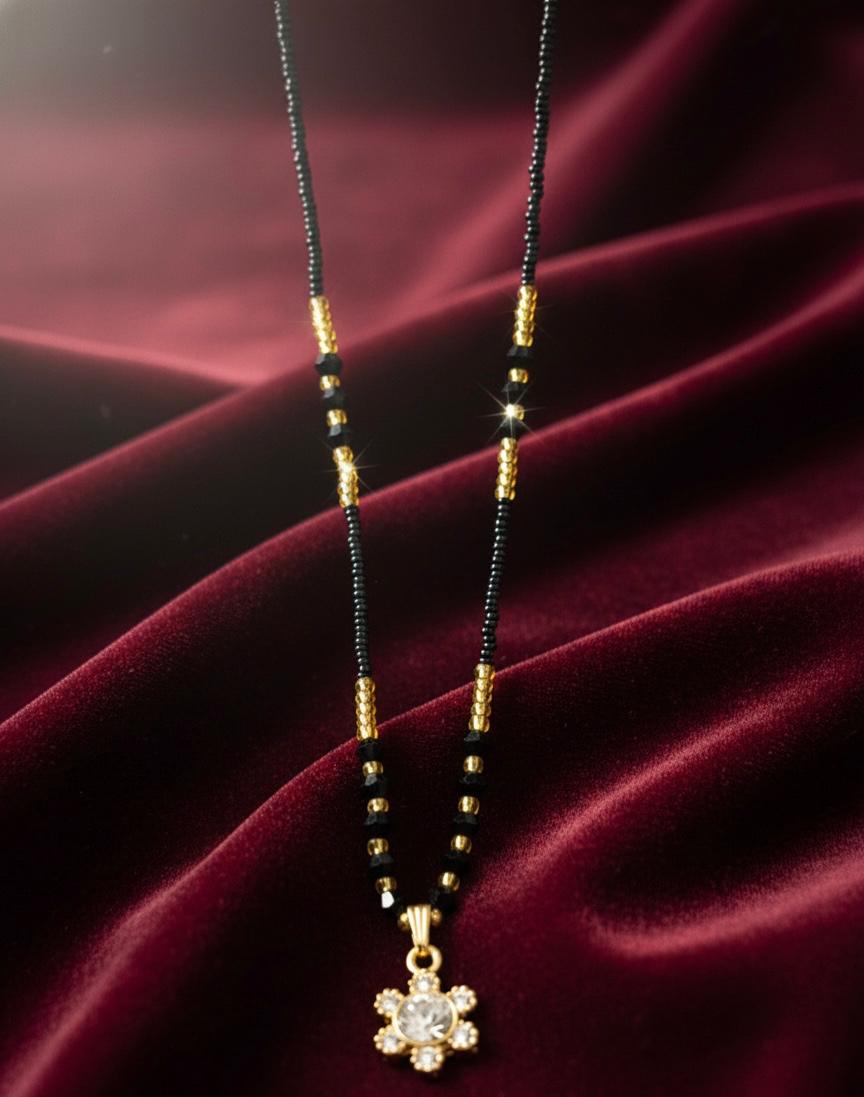Golden Floral Black Bead Necklace
