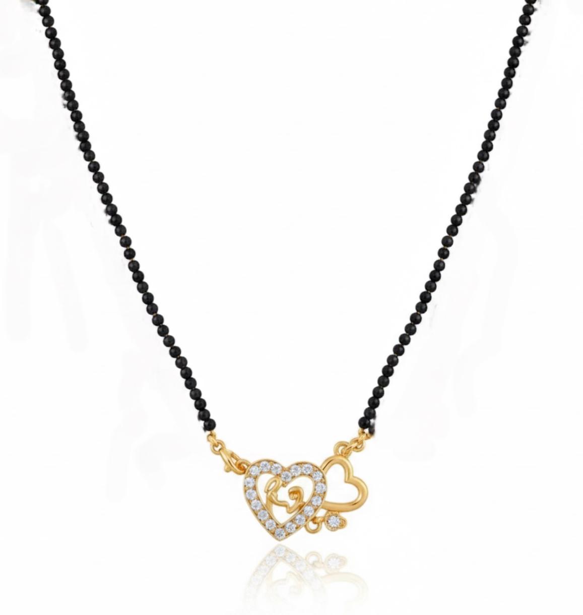 Double Heart Black Bead Necklace