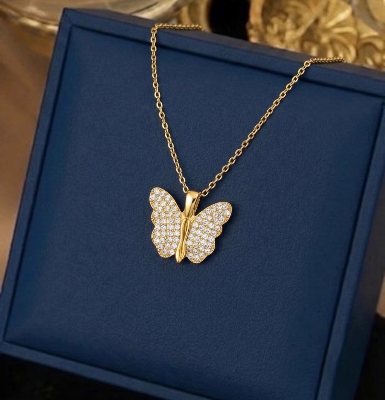 Crystal Butterfly Pendant Necklace