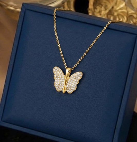 Crystal Butterfly Pendant Necklace